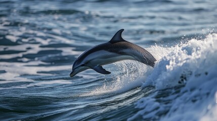 Fototapeta premium Dolphin Leaping Over Wave in Ocean Wildlife Photography