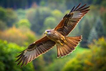Fototapeta premium Majestic Black Kite Firehawk Soaring Through the Sky with Graceful Wings and Sharp Eyes on the Hunt