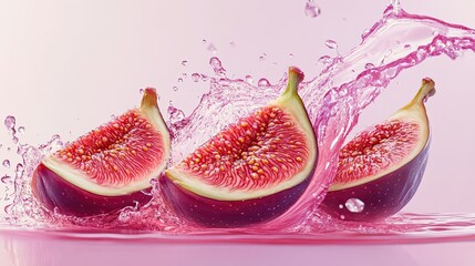 Sliced Figs Splashing in Pink Liquid