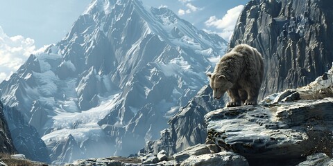 Naklejka premium Navigating the Peaks How Mountain Animals Forge Safe Routes 