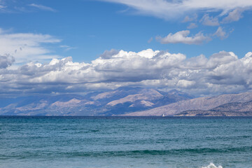 Ionic sea and Albanian mountains, Corfu, Greece