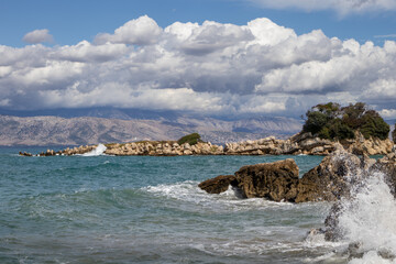 Rocky part of the coast of Ionian sea, Corfu, Greece