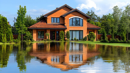 Obraz premium Flooded House with Reflection.