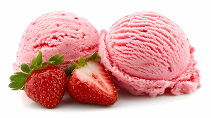 Strawberry Ice Cream Scoops with Fresh Strawberries.
