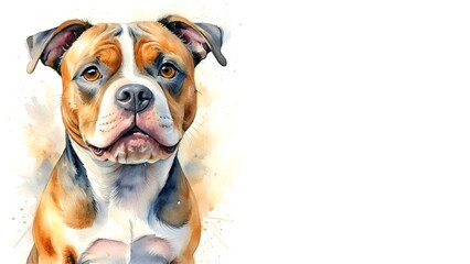 Staffordshire Bull Terrier dog , captured in a serene watercolor portrait. Drawing. Art. Illustration. Copy Space. 1