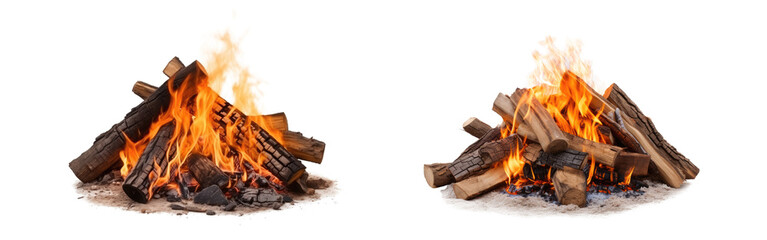 burning campfire set isolated on white or transparent png