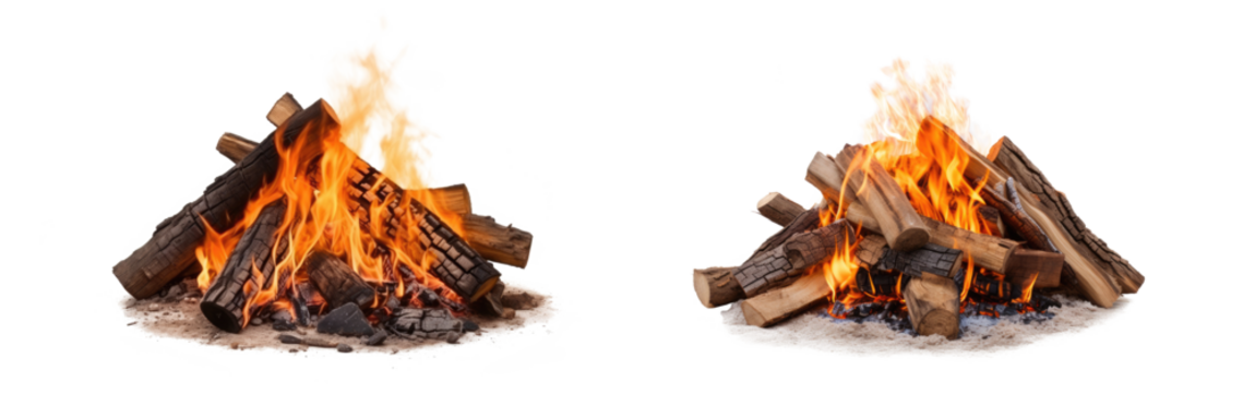 burning campfire set isolated on white or transparent png