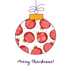 Christmas Card with Greetings and Red Christmas Balls
