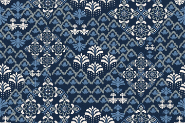 Seamless floral damask pattern Vintage background.Ethnic oriental pattern traditional.Motifs Ikat embroidery wallpaper.Textile rapport. abstract design for texture, fabric, clothing, wrapping