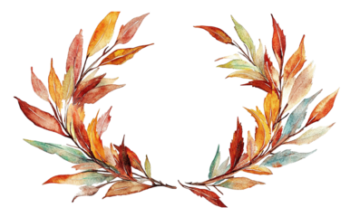 A stunning watercolor clipart of an autumn wreath, set against a transparent background for versatile use