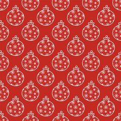 Minimalist Seamless Christmas Pattern with Balls on Red Background