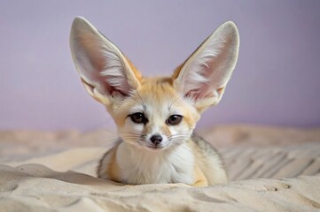 Fototapeta premium Feature a fennec fox with its oversized ears perked up, camouflaged against the sandy dunes of the Sahara. 