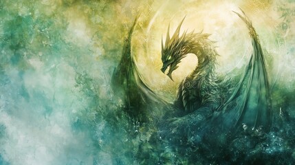 Green Dragon with Intricate Patterns and Cosmic Glow