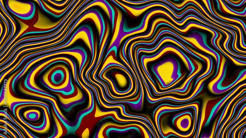 Poster 3d illustration abstract colorful background with rainbow oil waves dripples. retro 80s 90s colors. 