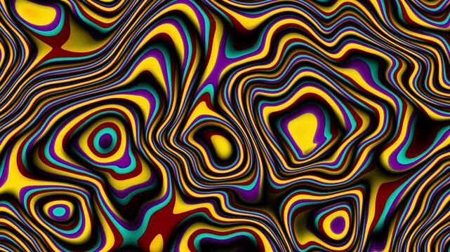 3d illustration abstract colorful background with rainbow oil waves dripples. Retro 80s 90s colors. Psychedelic groovy Animation 30fps 4k loop