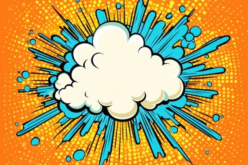 A colorful comic style illustration featuring an explosion of vibrant colors with a blank cloud in the center.