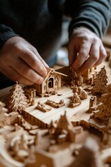 Hands Crafting Wooden Christmas Nativity
