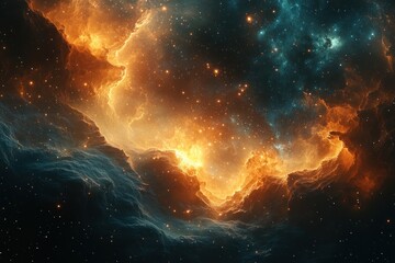 Fototapeta premium Cosmic Nebula: A Celestial Tapestry of Fire and Stardust