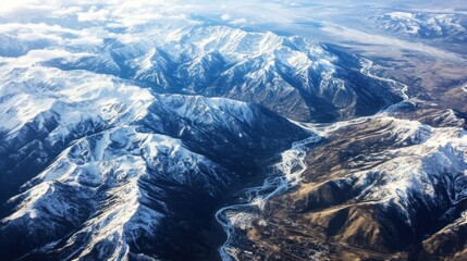 aerial view of mountains covered with snow