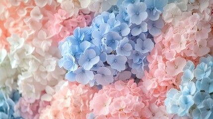 Obraz premium Close-up of pastel blue, pink, and white flowers on wall