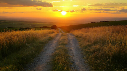 Sunset Over Country Road.