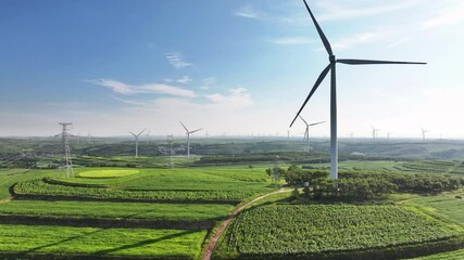 wind power turbines in field