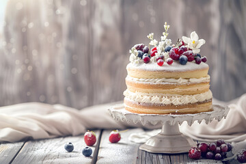 delicious and colorful white wedding cake with cherry and strawberry : stock image