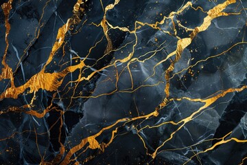 Fototapeta premium Abstract Black and Gold Marble Texture with Cracks