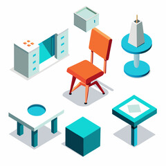 Obraz premium 3D Desk and Chair Icon on White Background - Modern Workspace Design in EPS Format