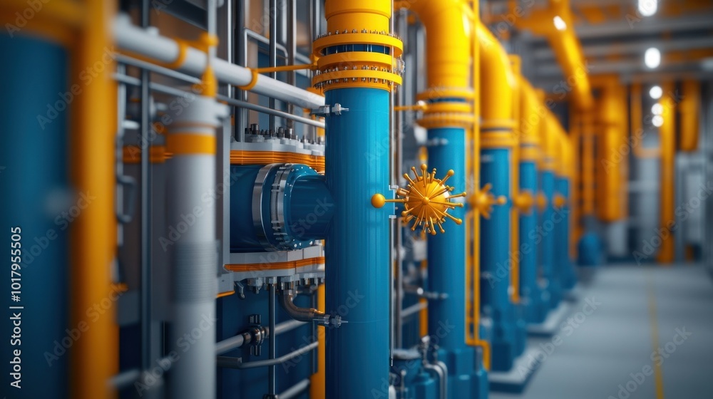 Poster Advanced Industrial Pipeline System with Vibrant Color Design and Chemical Processing Features