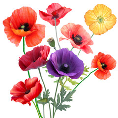 Obraz premium Red Purple poppies , Beautiful red Poppies,Poppies Flowers 