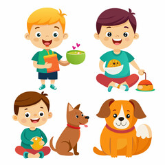 3D Child Feeding a Pet on White Background - Heartwarming EPS Design