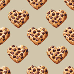 Vector pattern of cookies with chocolate chips. Cookie day. Box, packaging of cookies with chocolate crumbs.