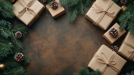 A festive arrangement of red Christmas gifts and decorative elements on a vibrant red background