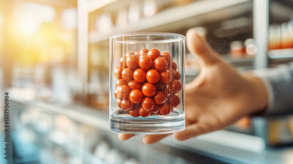 Poster vibrant red spheres in a glass exploring the beauty of colorful objects