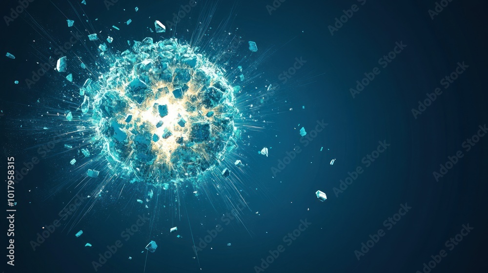 Aufkleber dynamic explosion of shattered crystals illuminating a dark background