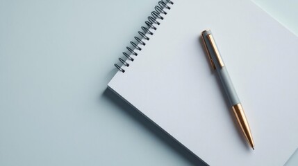 A clean, blank notebook with a sleek pen beside it, perfect for writing notes, ideas or sketches in a minimalistic workspace.