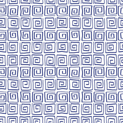 Square curl pattern and scribble sketch. Hand drawn blue pen or marker drawing. Primitive kids wallpaper