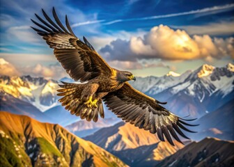 Obraz premium Majestic Golden Eagles in Flight Over Mountainous Landscapes Showcasing Nature's Splendor and Grace