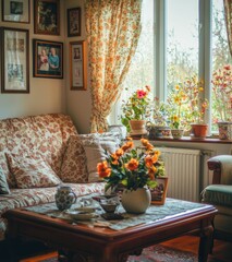 Cozy Vintage Living Room with Antique Furniture and Decor