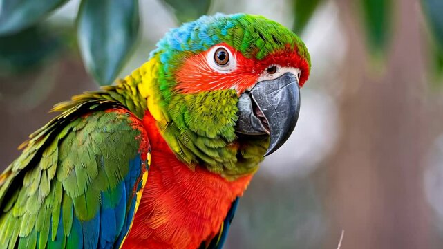 Vibrant parrot gazing curiously at the camera in a tropical setting