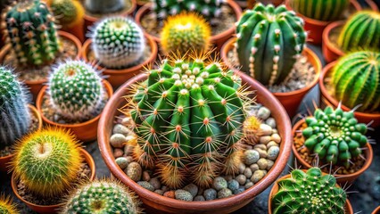 Obraz premium In a serene, minimalist environment, a transparent die-cut cactus pot captivates attention, enhancing botanical decor by merging delicate design and