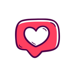 A hand drawn doodle style vector illustration of a heart notification icon, perfect for representing likes, social media engagement, and love reactions. Ideal for apps or web design.