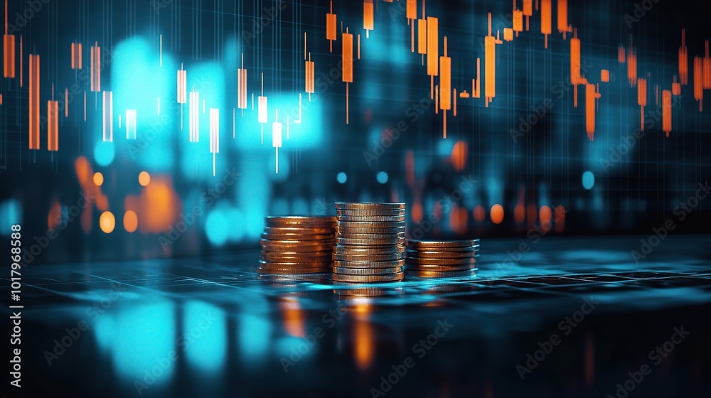 Canvas Prints Stacked Coins with Financial Data Visualization