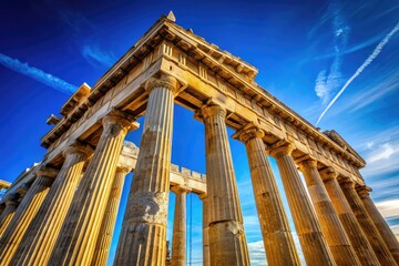 Obraz premium Majestic Greek Column Architecture Against a Clear Blue Sky Representing Ancient Civilization Heritage