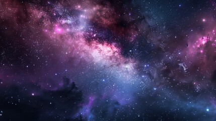 Vast galaxy with numerous stars, nebulae, and purple hues in outer space. Concept of astronomy, the universe, and the beauty of the cosmos.