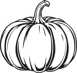 pumpkin, black and white, line art, detailed illustration, botanical sketch, isolated, transparent background