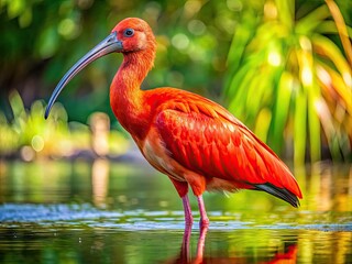 Majestic Ibis Bird Standing Gracefully Near Water, Showcasing Vibrant Plumage and Elegant Features