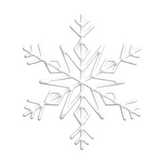 3D white snowflake illustration. PNG with transparent background.	