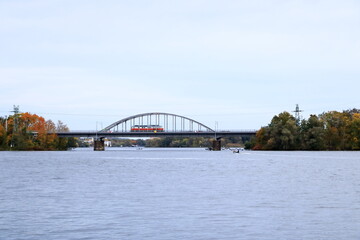 the Havel river with boat near Potsdam in autumn, Germany